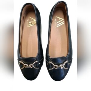 Aerosoles A2 Ballet Flats Black Gold Chain Accents Sz 8